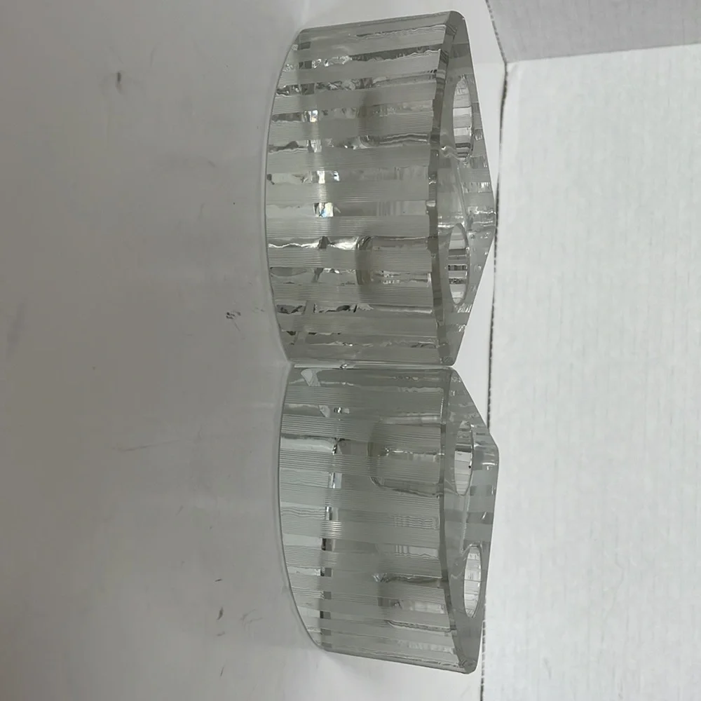 Vintage glass candlestick set holders pie shaped modern